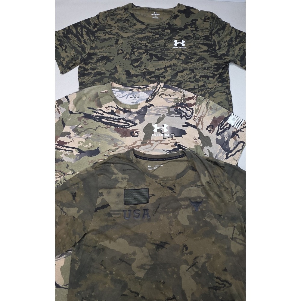 3 Under Armour Project Rock Freedom Camo T-Shirt 3 USA Flag Brahma Bull Mens 2XL
